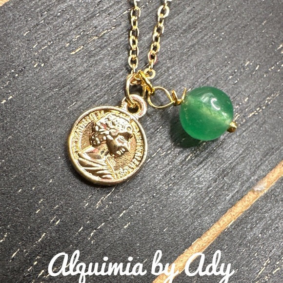 DAINTY GOLD JEWELRY STATEMENT NECKLACE CHOKER AVENTURINE - Picture 1 of 1